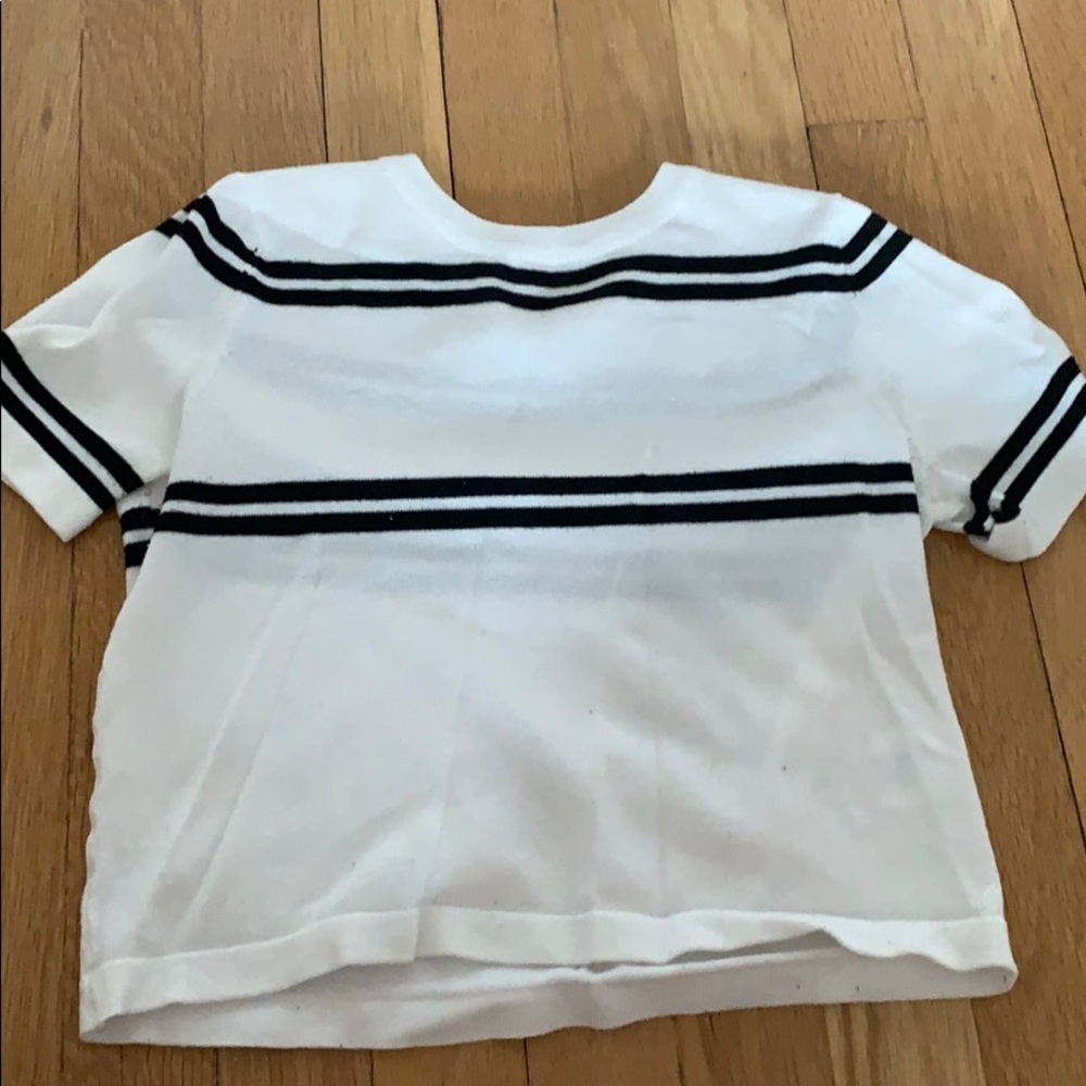 white cropped top with black stripes